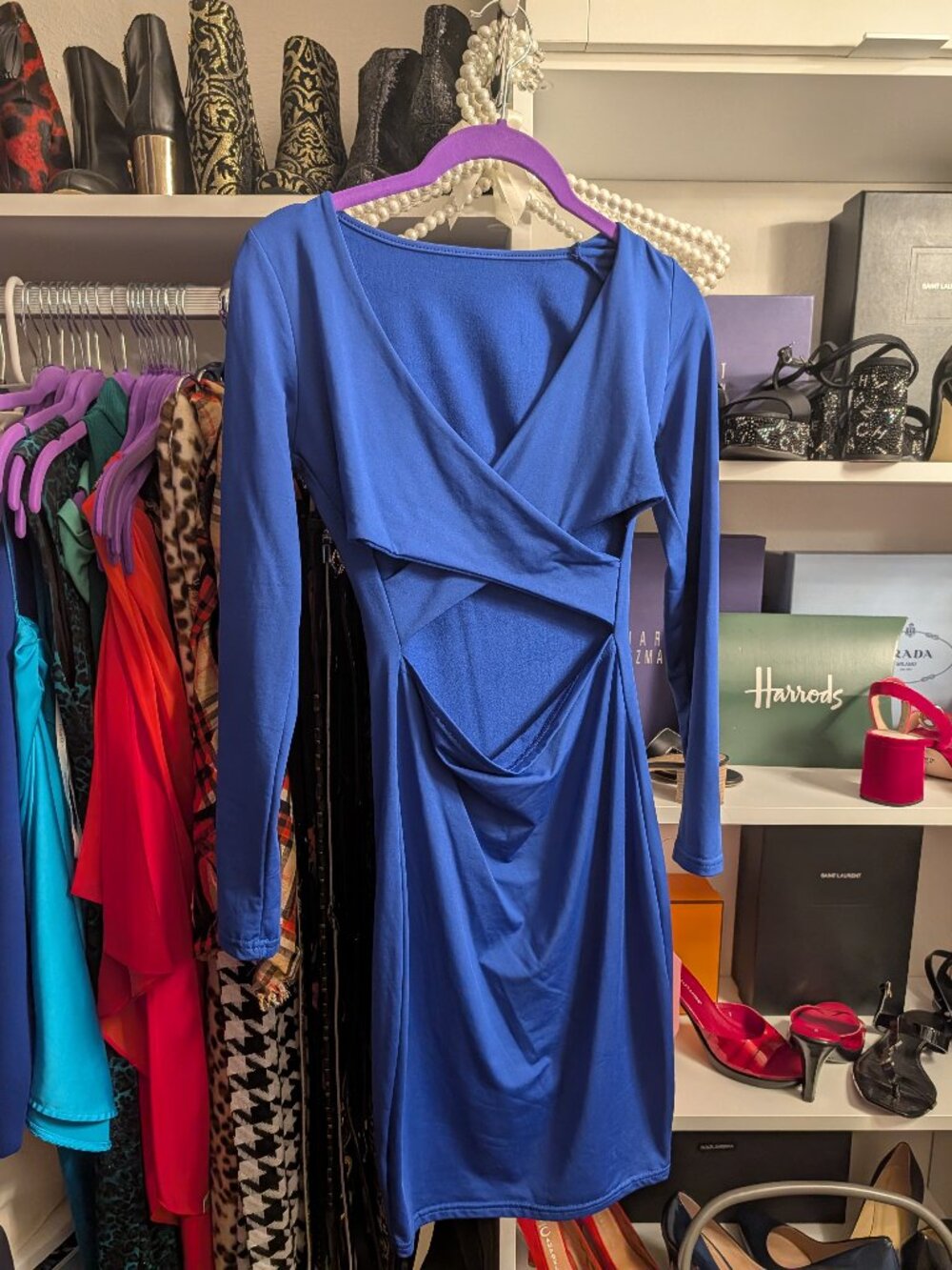 Venus Cobalt Blue Cutout Bodycon Dress Long Sleeve Size Small